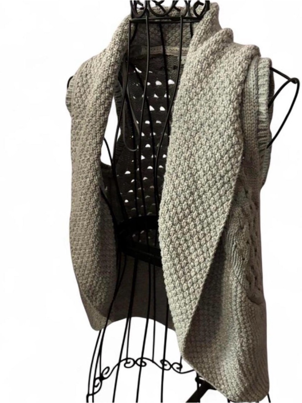 Women’s Grey Textured Open-Front Knit Vest Cardigan Size Small